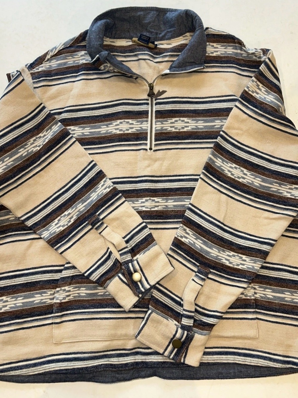Pendleton Men’s Sz L Western Native Pullover 1/4 Zip Sweater Kangaroo Pouch